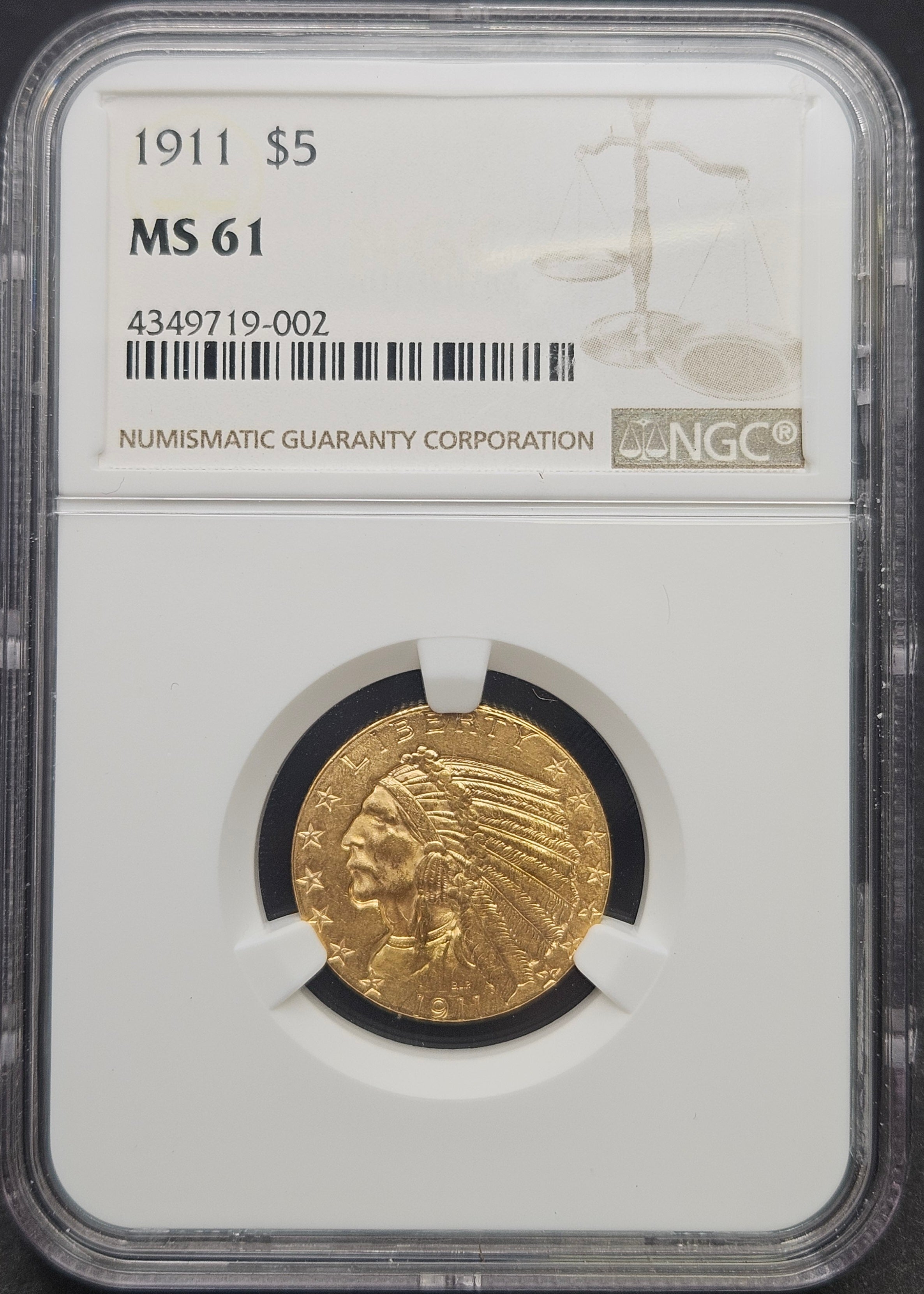 1911 Indian Head Half Eagle NGC MS61