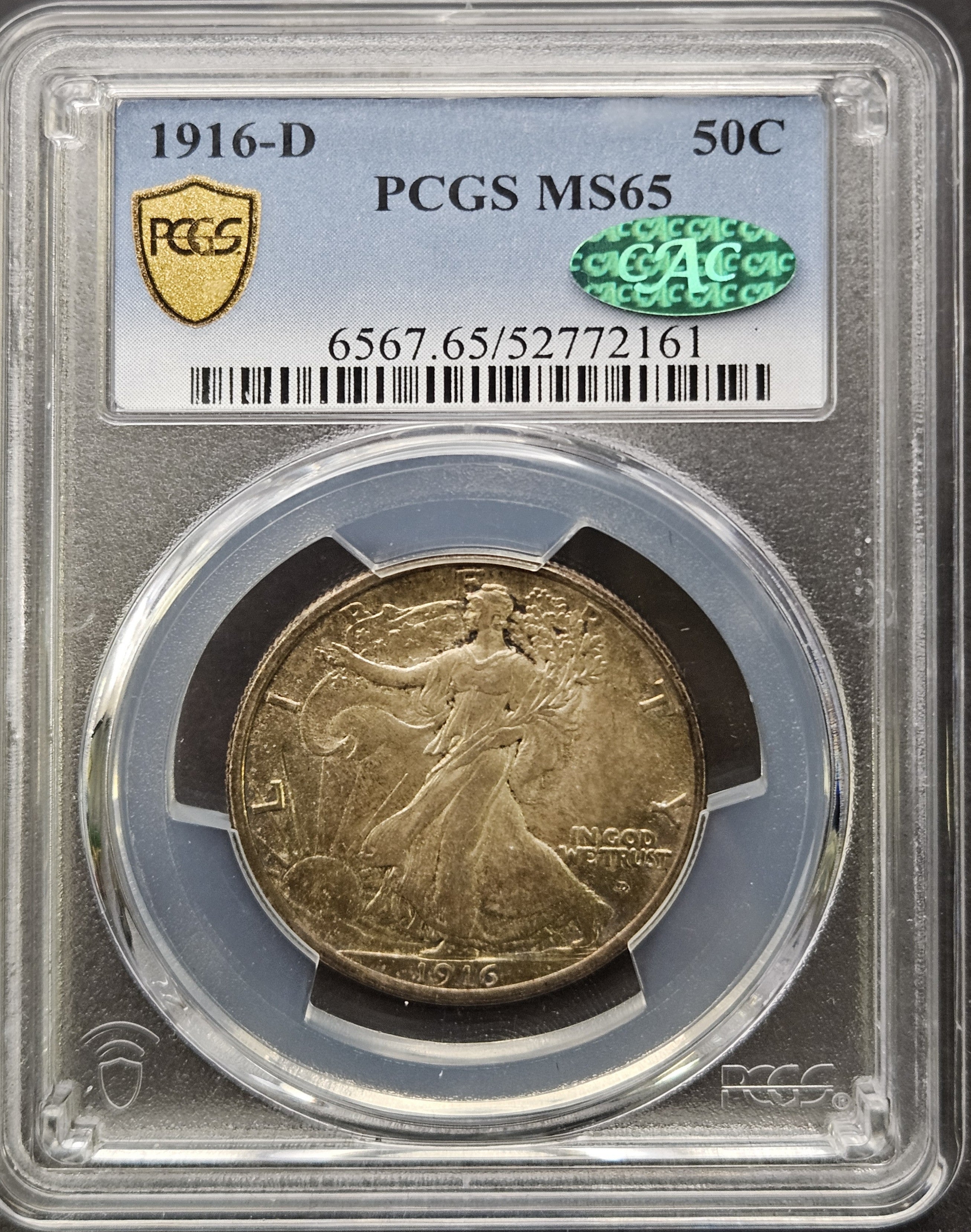 1916-D Walking Liberty Half Dollar PCGS MS65 CAC