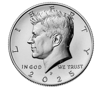 2025 Kennedy Half Dollar featuring John F. Kennedy profile portrait with In God We Trust