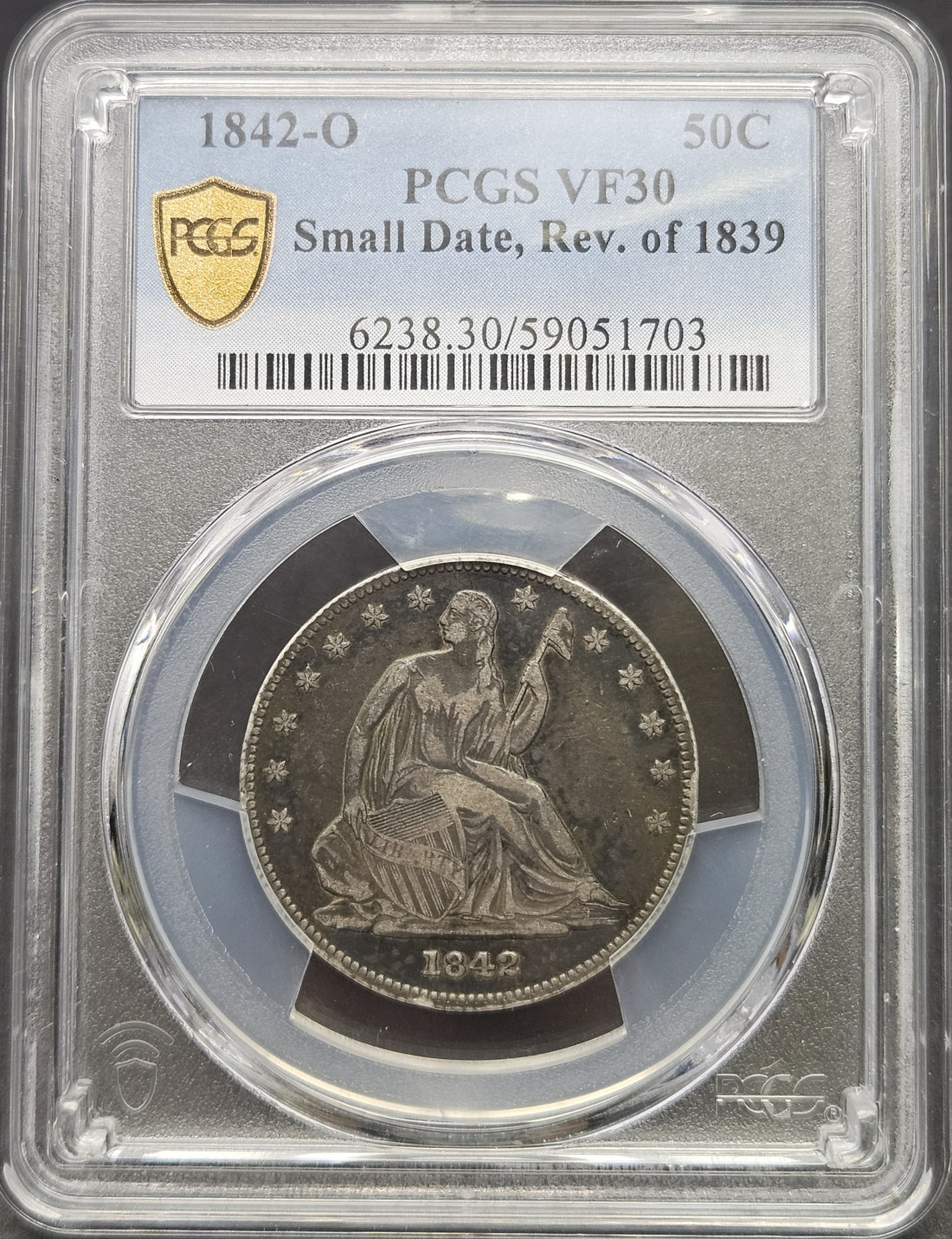 1842-O Seated Liberty Half Dollar Small Date Rev. of 1839 PCGS VF30
