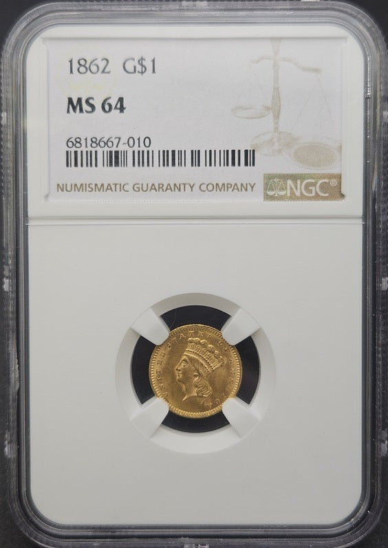 1862 Gold Dollar NGC MS64