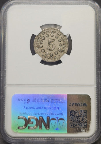1867 Shield Nickel No Rays Obverse Die Break Error NGC XF45