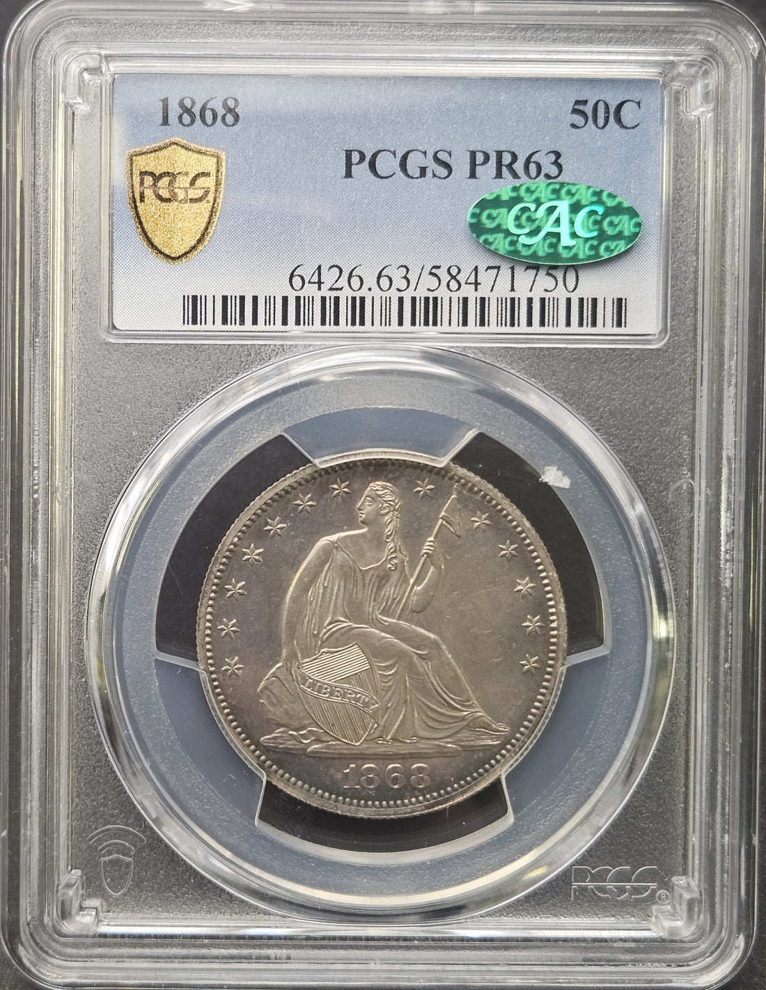 1868 Liberty Seated Half Dollar Proof PCGS PR63 CAC