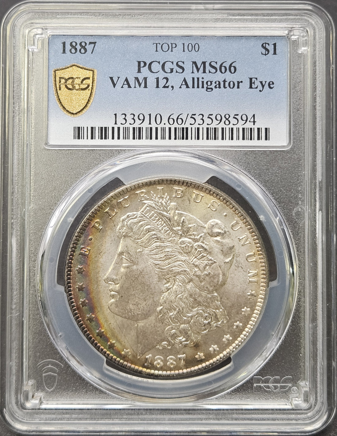 1887 Morgan Dollar VAM 12 Alligator Eye Rainbow Toning PCGS MS66