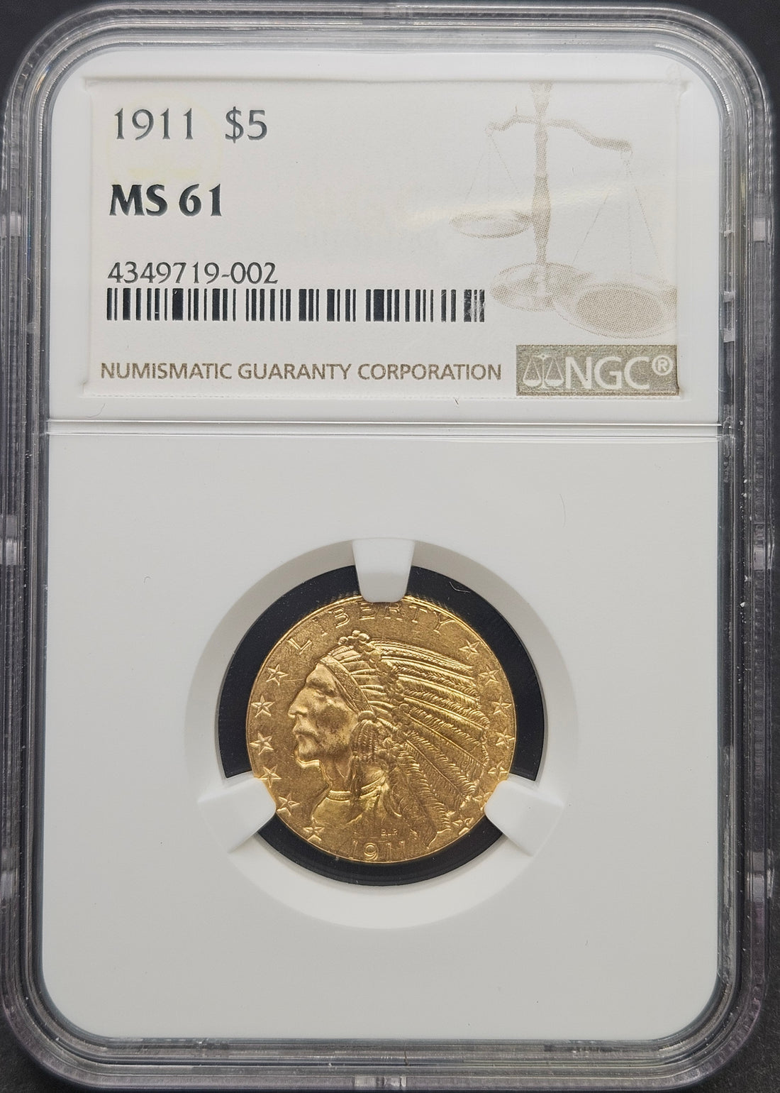 1911 Indian Head Half Eagle NGC MS61