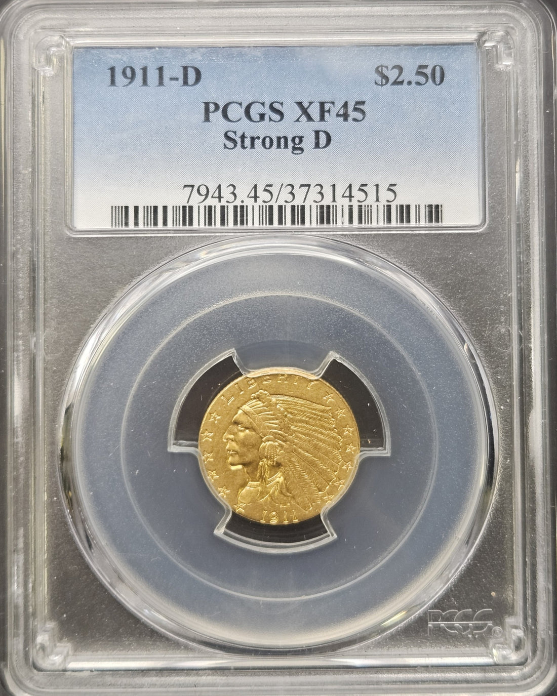1911-D Indian Head Quarter Eagle Strong D PCGS XF45