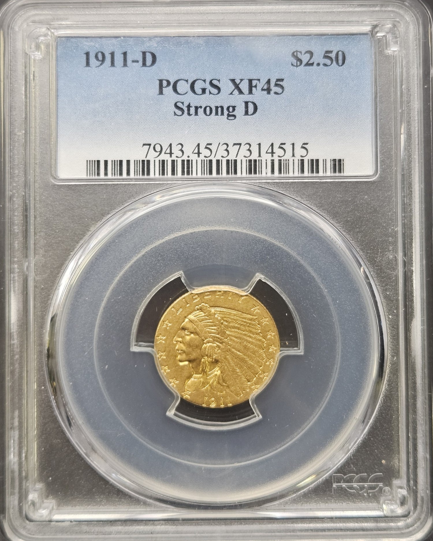 1911-D Indian Head Quarter Eagle Strong D PCGS XF45