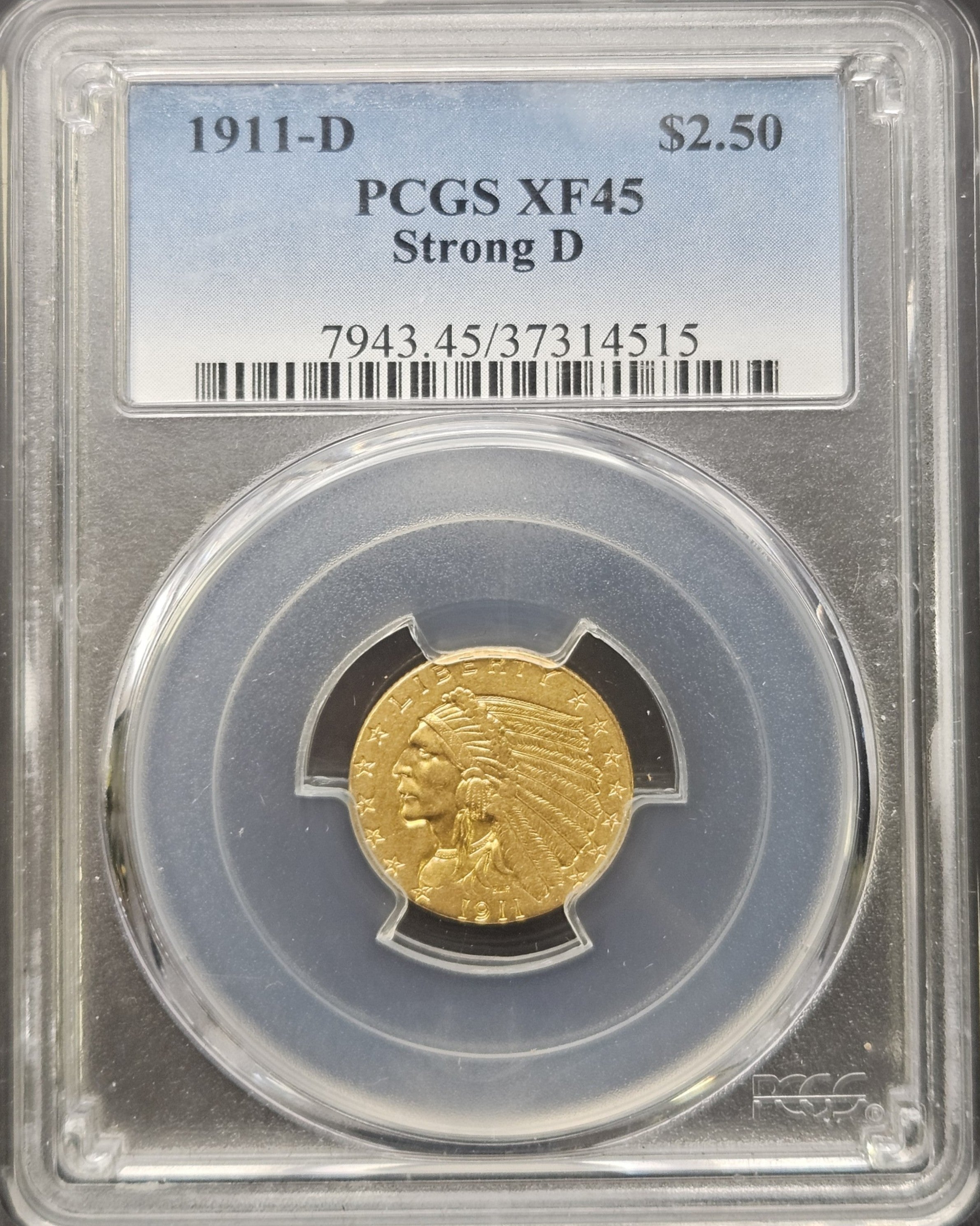 1911-D Indian Head Quarter Eagle Strong D PCGS XF45