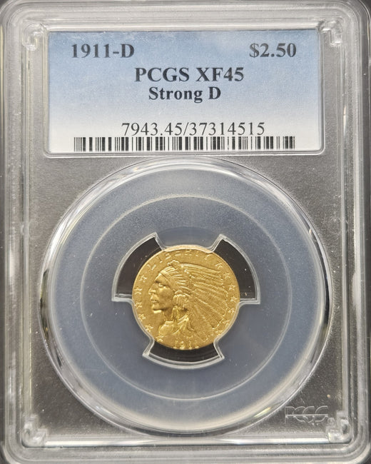 1911-D Indian Head Quarter Eagle Strong D PCGS XF45