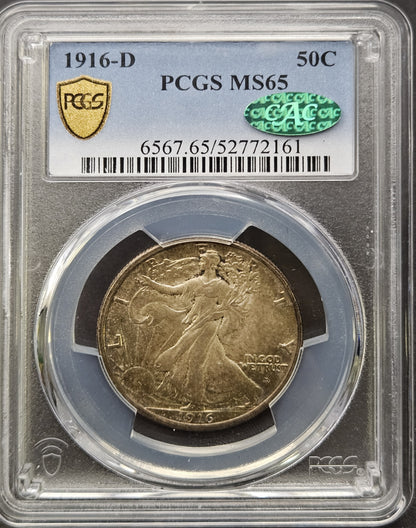 1916-D Walking Liberty Half Dollar PCGS MS65 CAC