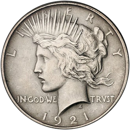 1921 Peace Dollar obverse featuring Lady Liberty profile with radiant crown