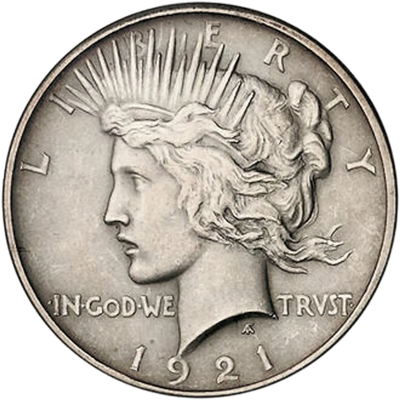 1921 Peace Dollar obverse featuring Lady Liberty profile with radiant crown
