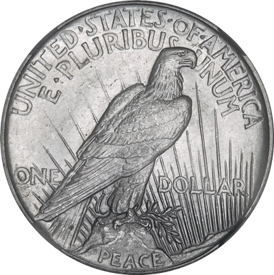 1921 Peace Dollar reverse with eagle perched on rock and peace inscription