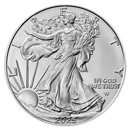 2025 American Silver Eagle coin featuring the Walking Liberty design.