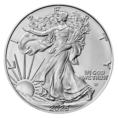 2025 American Silver Eagle coin featuring the Walking Liberty design.
