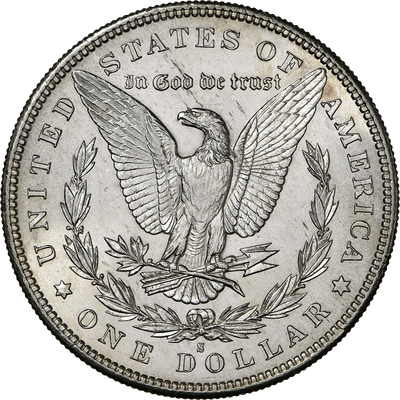 Morgan silver dollar reverse with eagle and wreath design